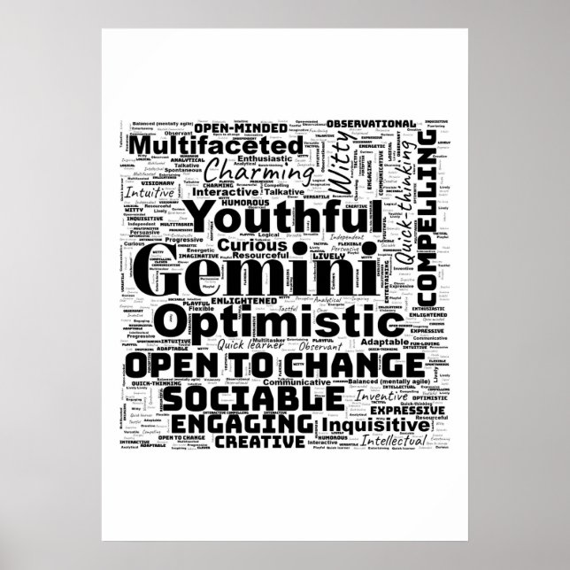 Gemini Zodiac Ord Cloud Poster (Framsidan)