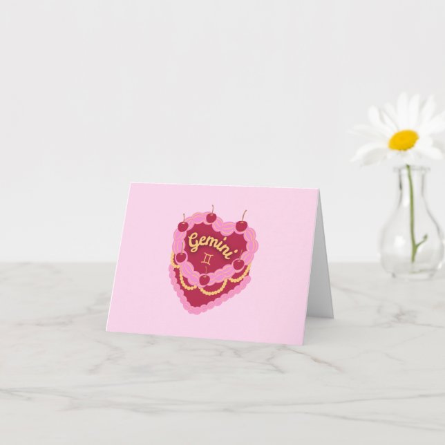 Gemini Zodiac Pastel Heart Birthday Cake Kort (Liten växt)