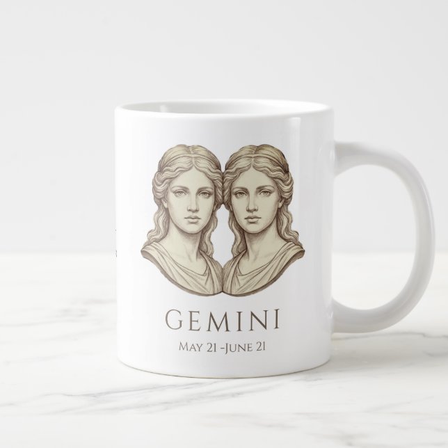 Gemini Zodiac Personlig Namn & Födelsedatum Jumbo Mugg (Höger)