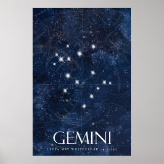 Gemini Zodiac Poster med namn, stjärntecken zodiac