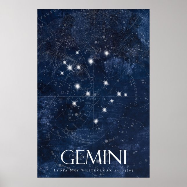 Gemini Zodiac Poster med namn, stjärntecken zodiac (Framsidan)