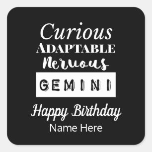 Gemini Zodiac Roligt Karakteristika Födelsedag Fyrkantigt Klistermärke