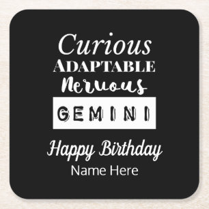 Gemini Zodiac Roligt Karakteristika Födelsedag Underlägg Papper Kvadrat