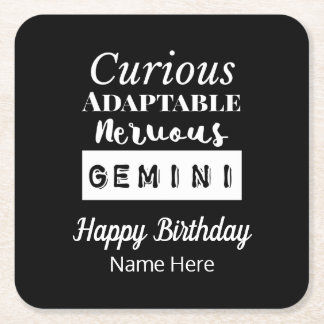 Gemini Zodiac Roligt Karakteristika Födelsedag Underlägg Papper Kvadrat