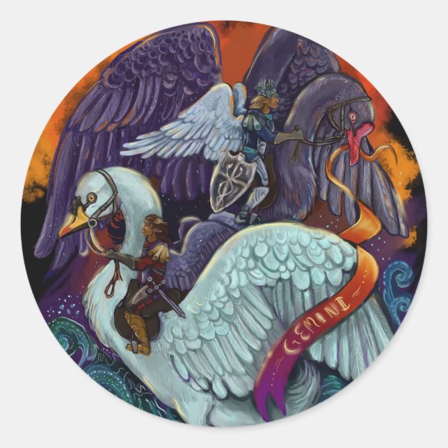 Gemini~zodiac Runt Klistermärke (Framsida)