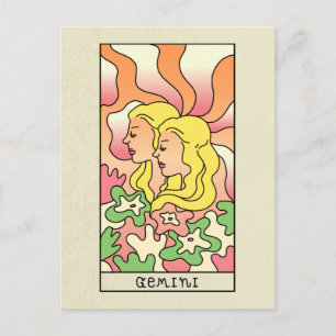 Gemini Zodiac Sign Abstrakt Art Vintage Vykort