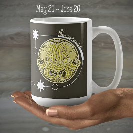 Gemini Zodiac Sign Astrology Mandala Gult White Kaffemugg