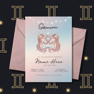 Gemini Zodiac Sign Birthday Inbjudningar