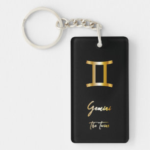 Gemini Zodiac Sign, Black & Guld Keychain