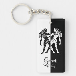 Gemini Zodiac Sign, Black & White Keychain