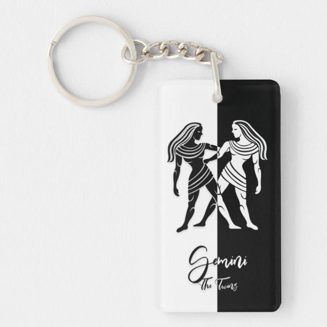 Gemini Zodiac Sign, Black & White Keychain (Framsidan)