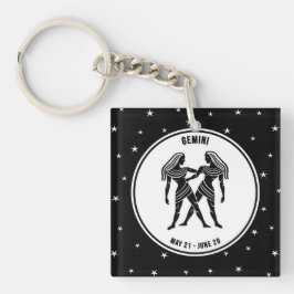Gemini Zodiac Sign, Black & White Keychain