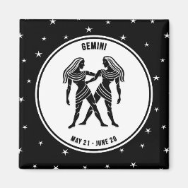 Gemini Zodiac Sign, Black & White Magnet