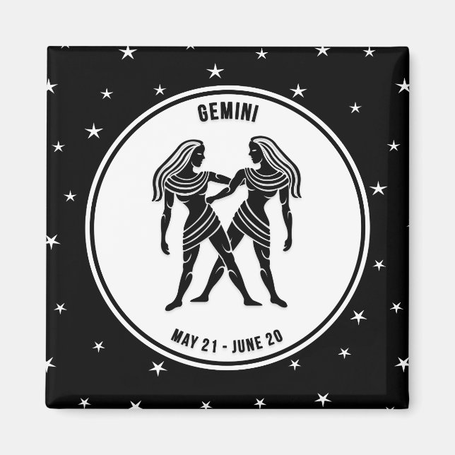 Gemini Zodiac Sign, Black & White Magnet (Framsidan)