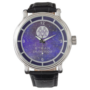 Gemini Zodiac Sign Elegant Anpassat namn Födelsed Armbandsur