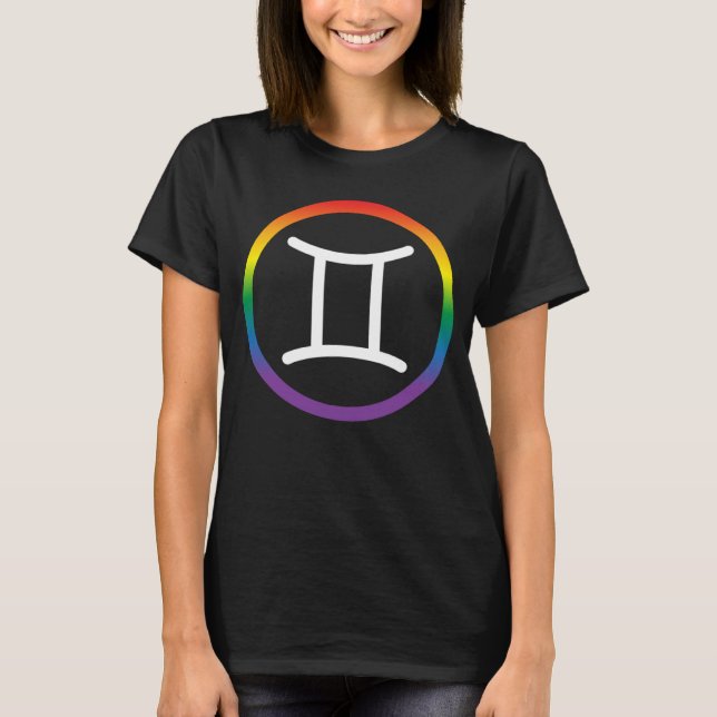 Gemini Zodiac Sign Gay Pride Rainbow LGBT LGBTQ As T Shirt (Framsida)