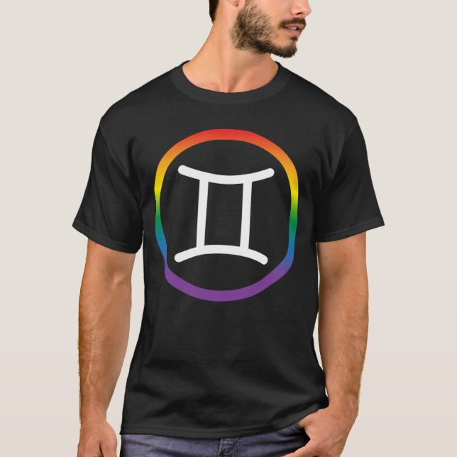 Gemini Zodiac Sign Gay Pride Rainbow LGBT LGBTQ As T Shirt (Framsida)
