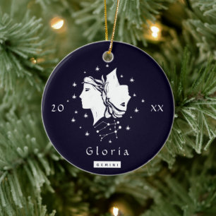 Gemini Zodiac Sign Horoscope Symbol Namn & Year Julgransprydnad Keramik