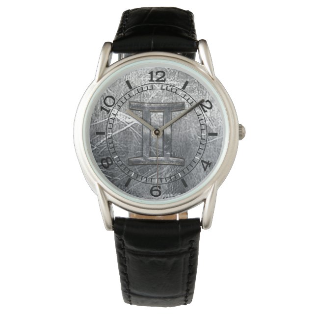Gemini Zodiac Sign in Industrial Steel Stil Dial Armbandsur (Framsida)