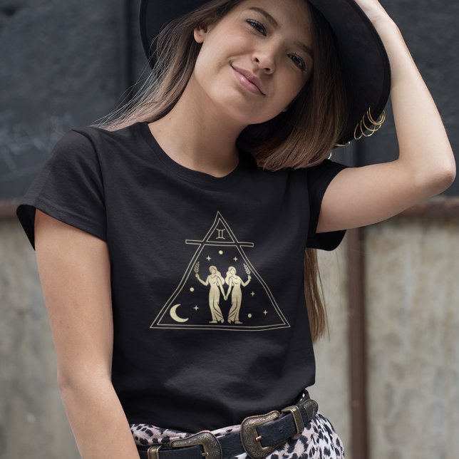 Gemini Zodiac Sign Luft Inslag i Guld T Shirt (Skapare uppladdad)