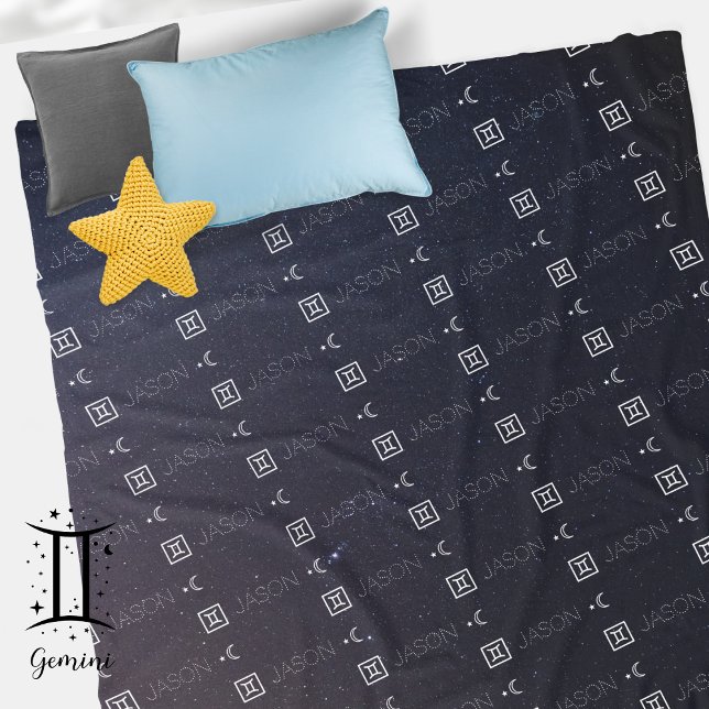 Gemini Zodiac Sign Namn Constellation Astrology Fleecefilt (Gemini Zodiac Sign Symbol Personalized Repeating Name Seamless Pattern Starry Night Sky Moon 
)