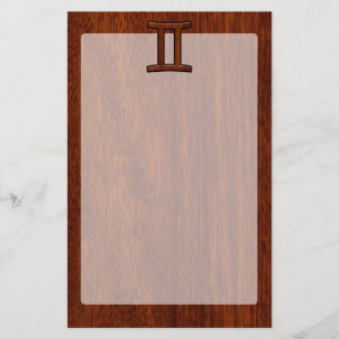 Gemini Zodiac Sign på Mahogany Wood Stil Brevpapper