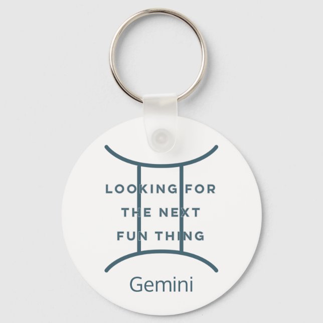 Gemini Zodiac Sign-Roligt Offert i Blue Text Birth Nyckelring (Framsida)