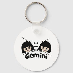 Gemini Zodiac Sign Twillingars Girls Illustration Nyckelring