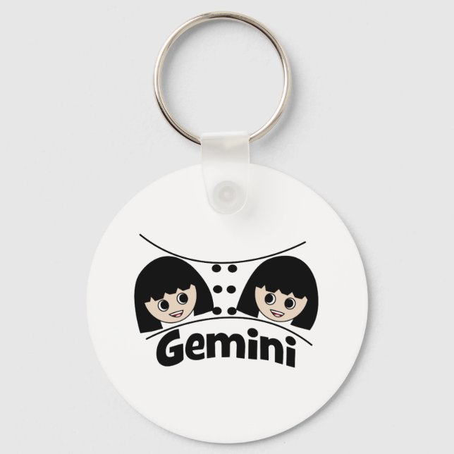 Gemini Zodiac Sign Twillingars Girls Illustration Nyckelring (Framsida)