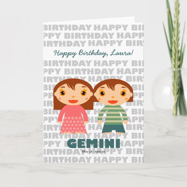 Gemini Zodiac-signeringskort för födelsedagar Kort (Framsida)