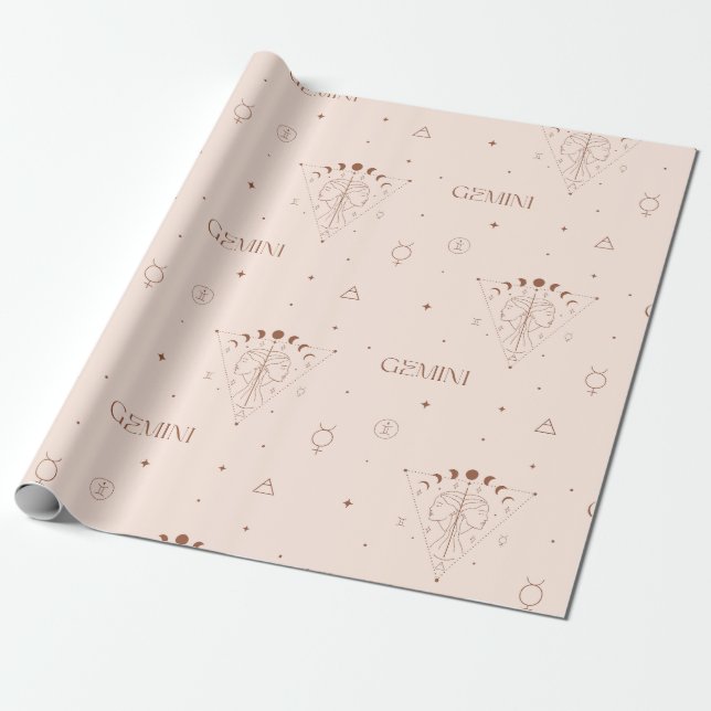 Gemini Zodiac Sömlöst Mönster – Celestial Tvilling Presentpapper (Utrullad)