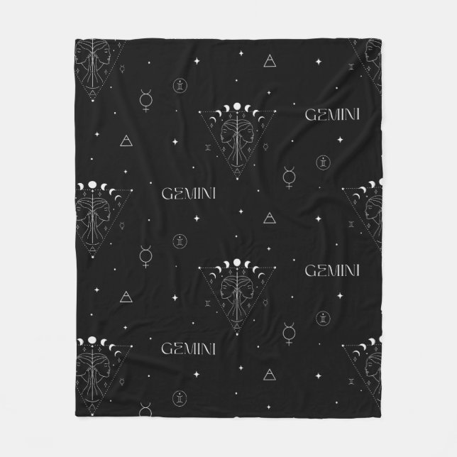 Gemini Zodiac Sömlöst Mönster – Celestial Twin 1 Fleecefilt (Framsidan)