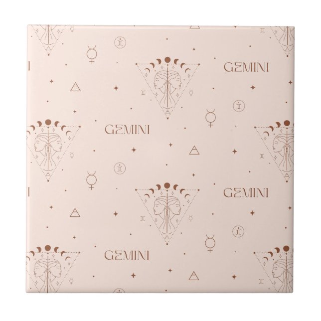 Gemini Zodiac Sömlöst Mönster – Celestial Twin 2 Kakelplatta (Framsidan)