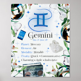 Gemini Zodiac Star Sjunga Y2K White 4:5 Poster