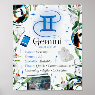 Gemini Zodiac Star Sjunga Y2K White 4:5 Poster