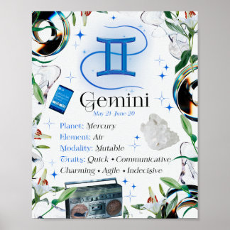 Gemini Zodiac Star Sjunga Y2K White 4:5 Poster