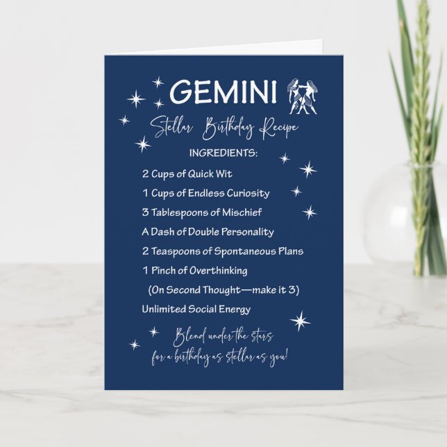 Gemini Zodiac Stellar Birthday Recipe Kort (Framsida)