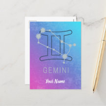 Gemini Zodiac Stjärntecken Watercolor Horoscope
