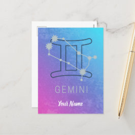 Gemini Zodiac Stjärntecken Watercolor Horoscope Helg Vykort