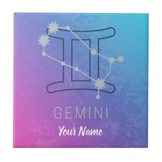 Gemini Zodiac Stjärntecken Watercolor Horoscope Kakelplatta (Framsidan)