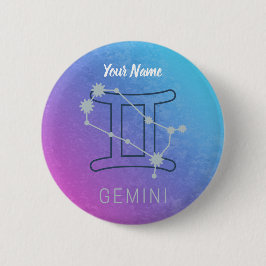 Gemini Zodiac Stjärntecken Watercolor Horoscope Knapp