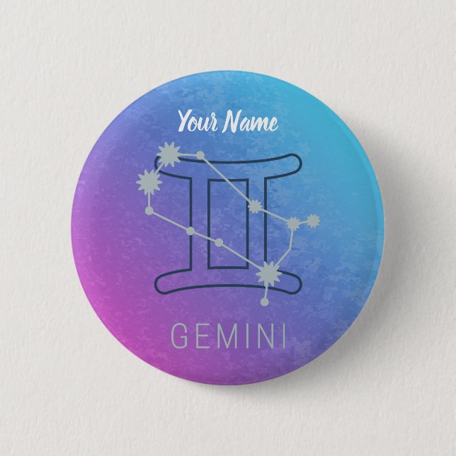 Gemini Zodiac Stjärntecken Watercolor Horoscope Knapp (Framsida)