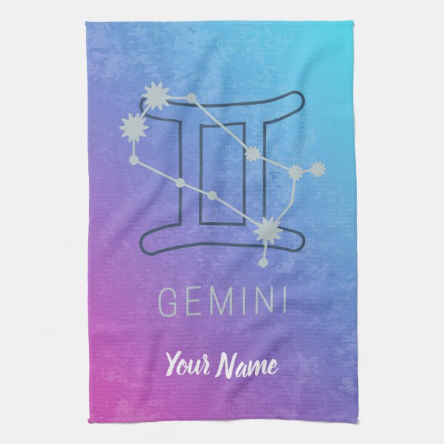 Gemini Zodiac Stjärntecken Watercolor Horoscope Kökshandduk (Vertikal)