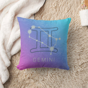 Gemini Zodiac Stjärntecken Watercolor Horoscope Kudde