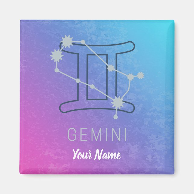 Gemini Zodiac Stjärntecken Watercolor Horoscope Magnet (Framsidan)