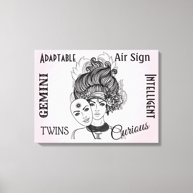 Gemini Zodiac Symbol and Sign Rosa Canvastryck (Framsida)