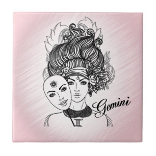 Gemini Zodiac Symbol and Sign Rosa Kakelplatta