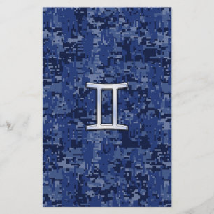 Gemini Zodiac Symbol Blue Digital Camouflage Brevpapper