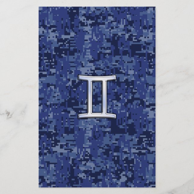 Gemini Zodiac Symbol Blue Digital Camouflage Brevpapper (Framsida)