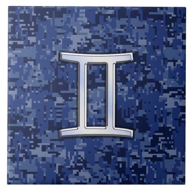 Gemini Zodiac Symbol Blue Digital Camouflage Kakelplatta (Framsidan)